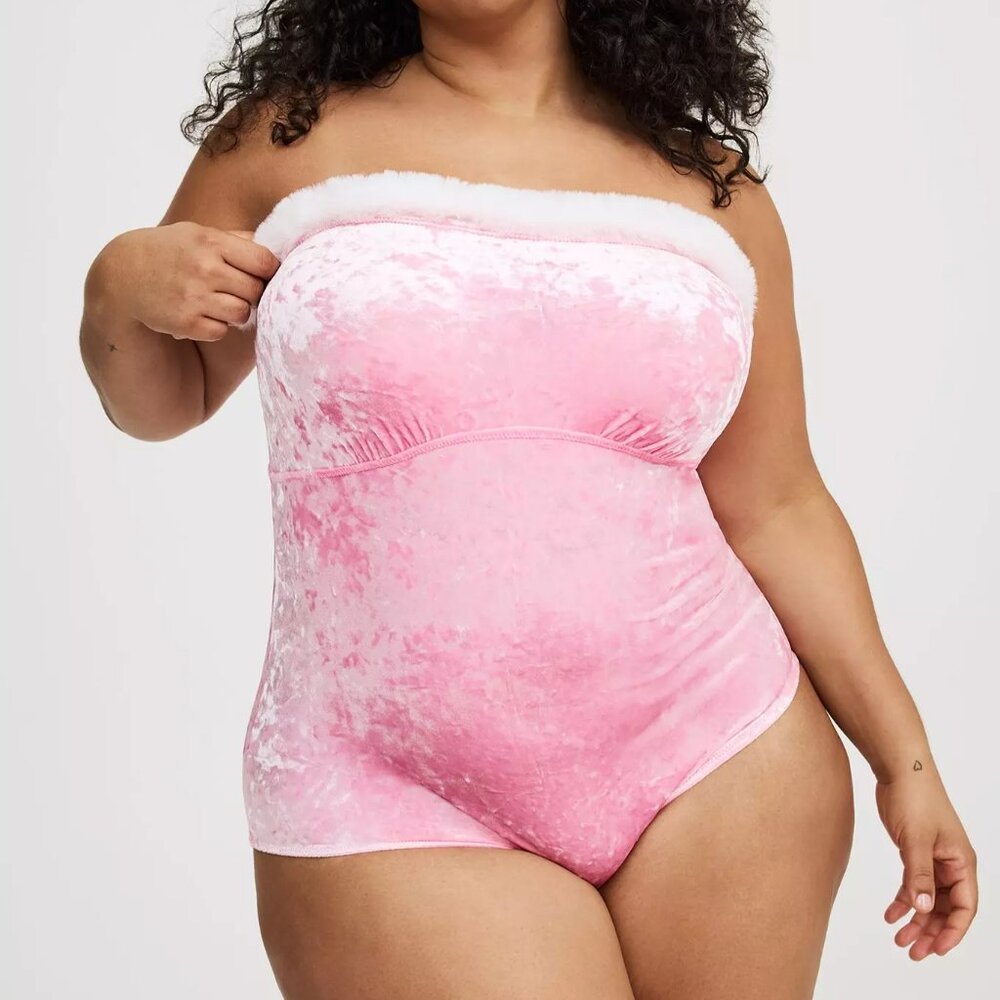 ❤️NWT TORRID LINGERIE STRAPLESS MARABOU BODYSUIT VELOUR BUNNY TAIL PLUS SIZE